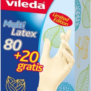 دستکش مالتی لاتکس یکبار مصرف Vileda، بدون پودر، دوسویه، متوسط/بزرگ، بسته 100 عددی، سفید