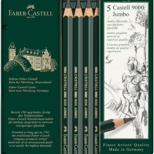 FABER-CASTELL Faber Castell 9000 Jumbo Graphite Pencil 5Pc Hb 8B In A Flat Metal Tin, Black, 119305, Jumbo Tin HB, 2B, 4B, 6B & 8B