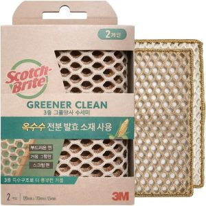 اسکرابر مش 3 لایه Scotch-Brite Greener Clean | بر پایه نشاسته ذرت | پد تمیز کننده بدون خش سازگار با محیط زیست برای ظروف، وسایل آشپزی و سطوح آشپزخانه | 2N
