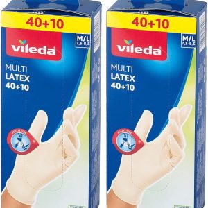 دستکش مالتی لاتکس یکبار مصرف Vileda، بدون پودر، پوشیدن دوسویه، بسته 100 عددی، سفید، متوسط/بزرگ، 2319701