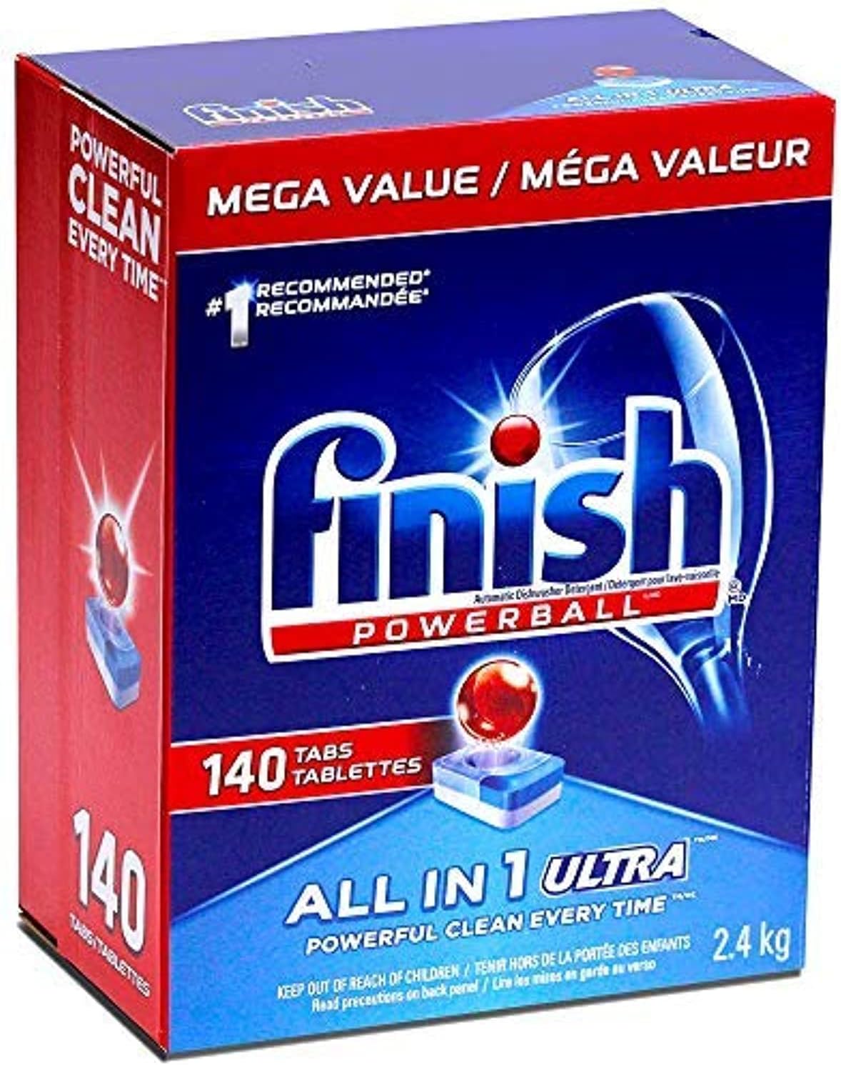 شوینده ماشین ظرفشویی اتوماتیک Finish Powerball، همه در 1 تمیز کننده فوق العاده قدرتمند، 2.4 کیلوگرم - 140 زبانه