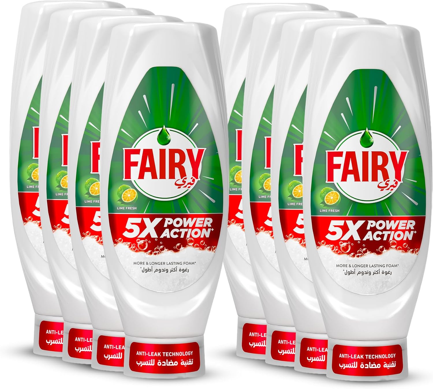 صابون مایع ظرفشویی Fairy 5X Power Action Lime، 730 میلی لیتر - بسته 8 عددی