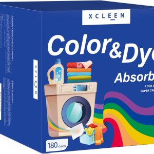 جاذب رنگ Xcleen برای لباسشویی 180، ملحفه های لباسشویی بدون رنگ گیر، جلوگیری از لکه دار شدن لباس ها، ملحفه های رنگی برای آپارتمان خانه یا مدرسه