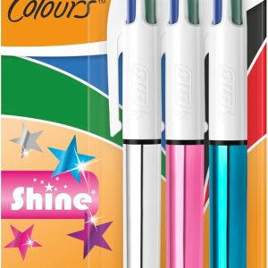 بسته قلم توپی جمع شونده متوسط ​​Bic 4 Colors Shine متوسط ​​2+1 مختلف