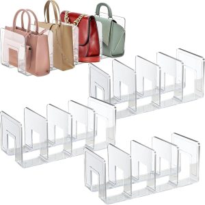 4 بسته سازماندهی کیف دستی Clear Hand Storage Shelf Saving for Closet Clear Clear Handbag Storage با 4 بخش، پایه نمایشی برای کیف، کلاچ، کیف پول – سازمان دهنده ذخیره سازی (32 x 15 x 13 سانتی متر)