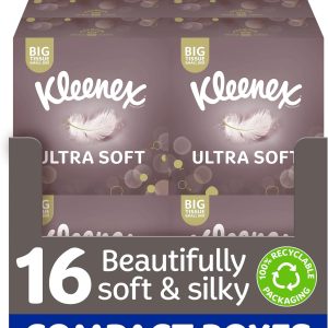 دستمال کاغذی فوقالعاده نرم Kleenex در 16 جعبه فشرده – نرمترین بافت ما – دستمالهای فوقالعاده نرم و ابریشمی با طراحی لوکس