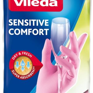 Vileda Sensitive، دستکش ظرفشویی، دستکش تمیزکننده بادوام، حداکثر حس لامسه، آستر نخی، سایز L Large، 1 جفت