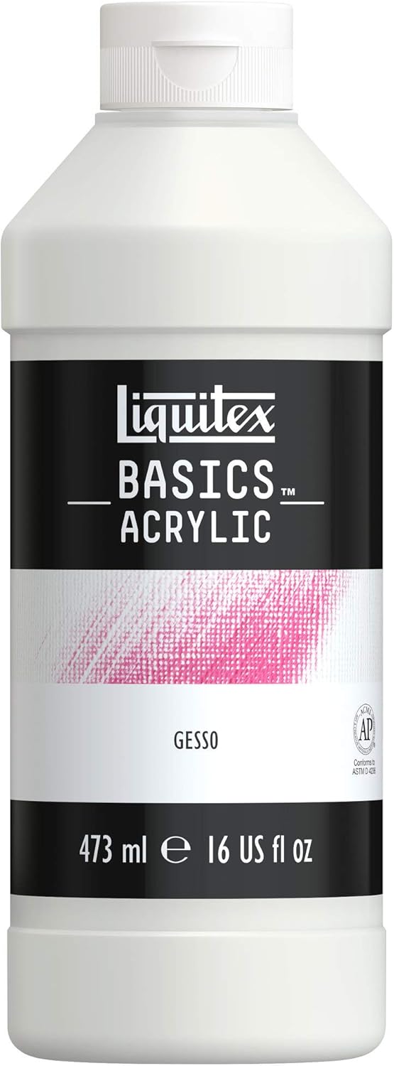 رنگ اکریلیک Liquitex Basics 8870344 Gesso، پرایمر کامل در سفید مات، آماده برای استفاده، مات، مات، برای بوم، کاغذ، سنگ، چوب، گچ - قابلمه 473 میلی لیتر