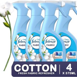 اسپری پارچه Febreze COTTON FRESH 375ml x 4، مبارزه با بوی پارچه، مناسب برای مبل، پرده و پارچه، ایمن در اطراف سگ و گربه
