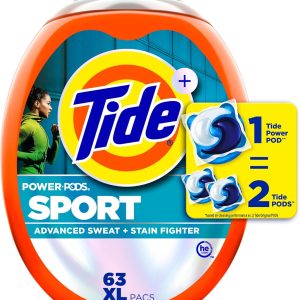 پاکت های صابون شوینده لباسشویی Tide Power PODS با Febreze Sport, 63 Count, Laundry Pods با Febreze Freshness و دفاع از بوی ورزشی