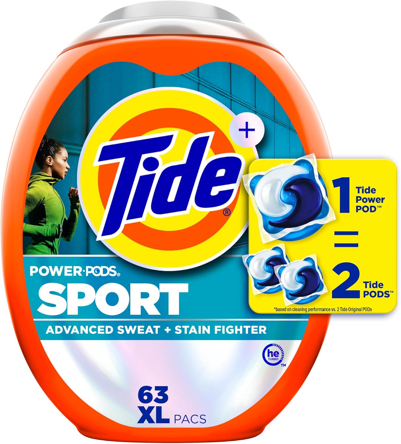 پاکت های صابون شوینده لباسشویی Tide Power PODS با Febreze Sport, 63 Count, Laundry Pods با Febreze Freshness و دفاع از بوی ورزشی