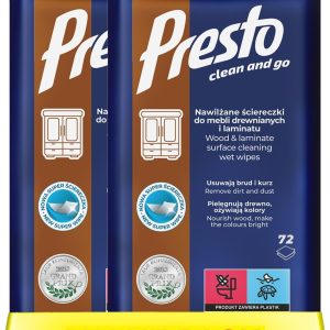 دستمال مرطوب پرستو برای مبلمان چوبی | 2 در 1 پاک + مایع | فرمول روغن مراقبت | حذف کثیفی، تغذیه کننده چوب، روشن کردن رنگ ها | 72 دستمال مرطوب (بسته 2 عددی، 144 دستمال مرطوب)
