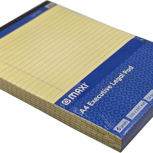 دفترچه یادداشت قانونی Maxi زرد A4 21.0 x 29.7 سانتی متر بسته 6 تایی – پد قانونی خالی برای خانه، اداره، مدرسه، تجارت – 50 برگ در هر نوت بوک