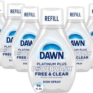 اسپری ظرفشویی Dawn Free & Clear Powerwash، صابون ظرفشویی، پر کردن مجدد بوی گلابی، 16 Fl Oz (بسته 6 عددی)