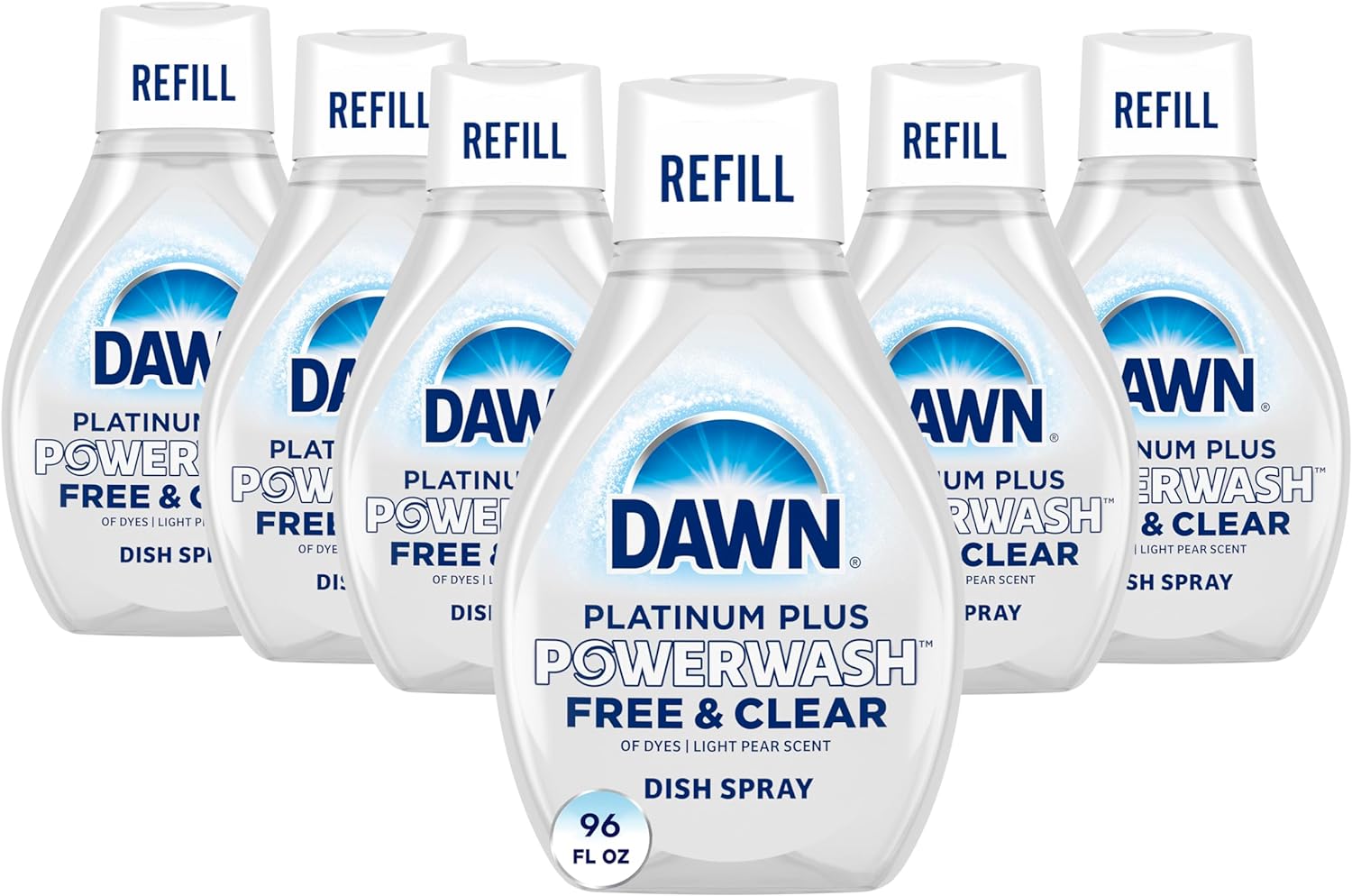اسپری ظرفشویی Dawn Free & Clear Powerwash، صابون ظرفشویی، پر کردن مجدد بوی گلابی، 16 Fl Oz (بسته 6 عددی)