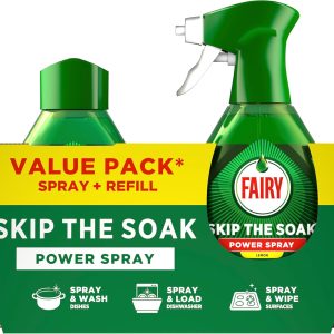 کیت اسپری ظرف خیس کن Fairy Skip، لیمو، 1.3 لیتر (اسپری 650 میلی لیتر + پر کردن مجدد 650 میلی لیتر)، 100٪ چربی زدایی ظروف و سطوح