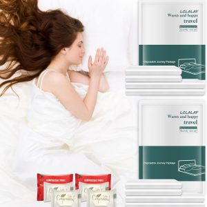 ملحفه یکبار مصرف مسافرتی، روتختی مسافرتی 14 در 1 کینگ برای هتل، سرویس روتختی قابل حمل با 2 روتختی، 2 روکش لحاف، 4 روبالشی، 4 حوله صورت و 2 حوله حمام