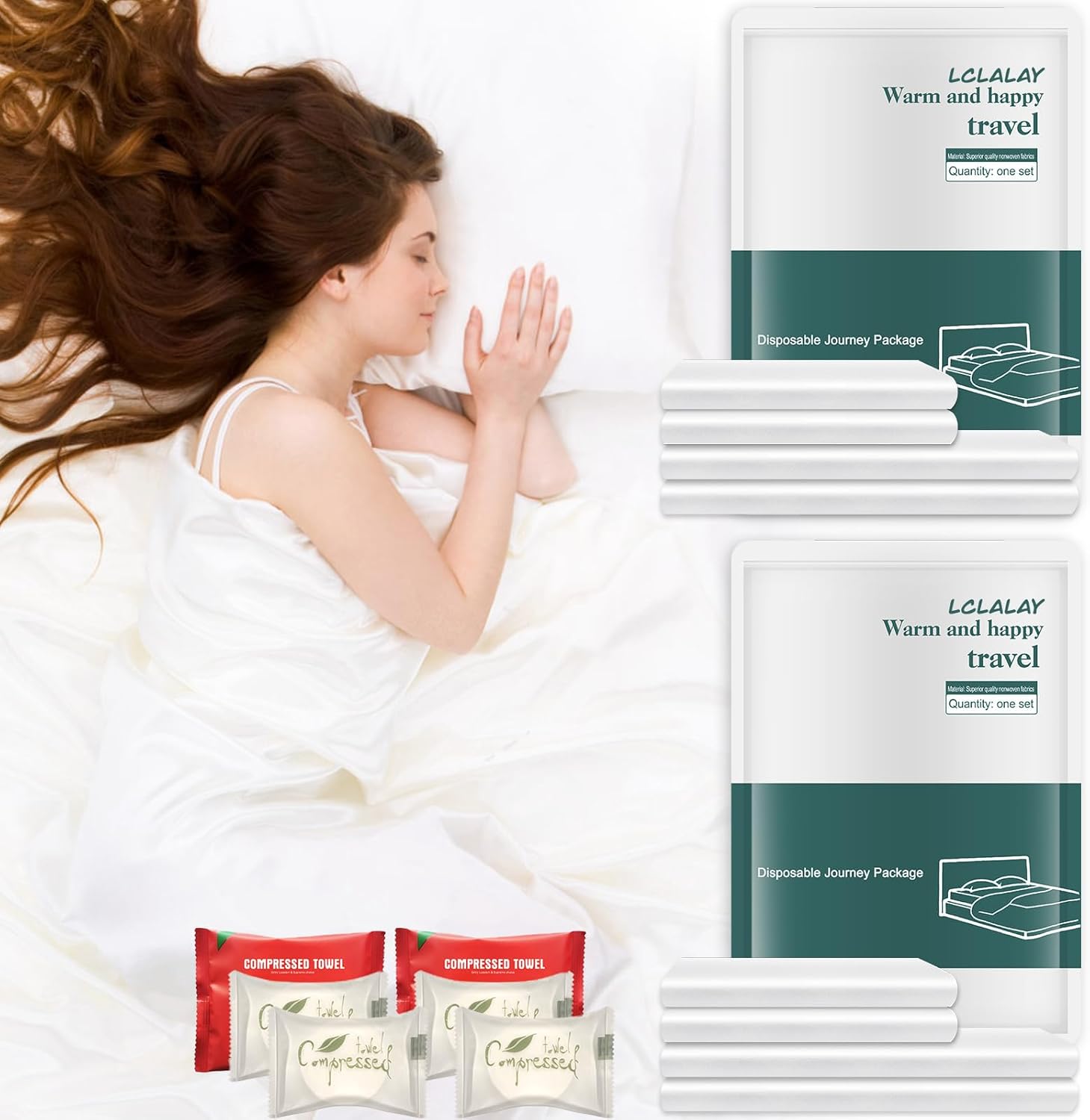 ملحفه یکبار مصرف مسافرتی، روتختی مسافرتی 14 در 1 کینگ برای هتل، سرویس روتختی قابل حمل با 2 روتختی، 2 روکش لحاف، 4 روبالشی، 4 حوله صورت و 2 حوله حمام