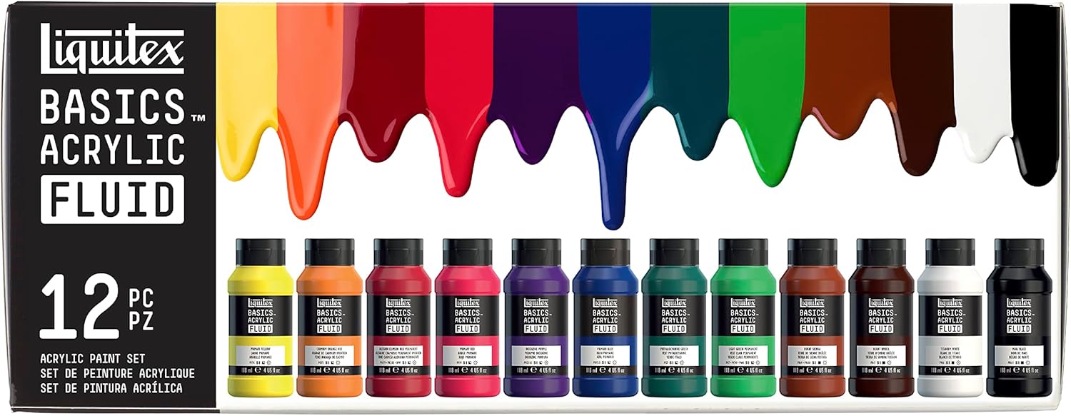 مجموعه بطری رنگ مایع اکریلیک Liquitex BASICS، 12 x 118 میلی‌لیتر (4 اونس)