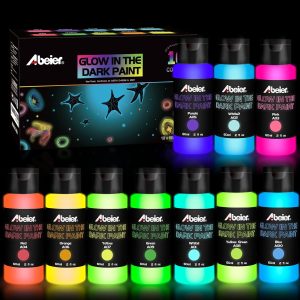 ABEIER Glow در رنگ اکریلیک تیره، 10 رنگ روشن (60ml/2oz) رنگ کاردستی نئون، رنگ فلورسنت درخشان طولانی مدت برای پروژه های DIY، هالووین، عید پاک، تزئینات کریسمس