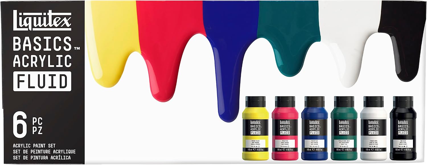 رنگ اکریلیک سیال اکریلیک Liquitex Basics 6 عدد رنگ های متنوع، با ثبات روان، خشک شدن سریع، بدون محو شدن، ضد آب، بر پایه آب