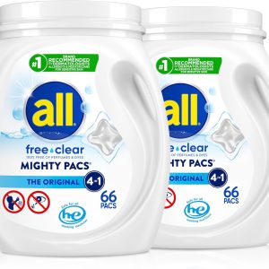 همه Mighty Pacs با مواد شوینده بدون رنگکننده، پاککننده رایگان برای پوستهای حساس، 66 عدد – (بسته 2 عددی)