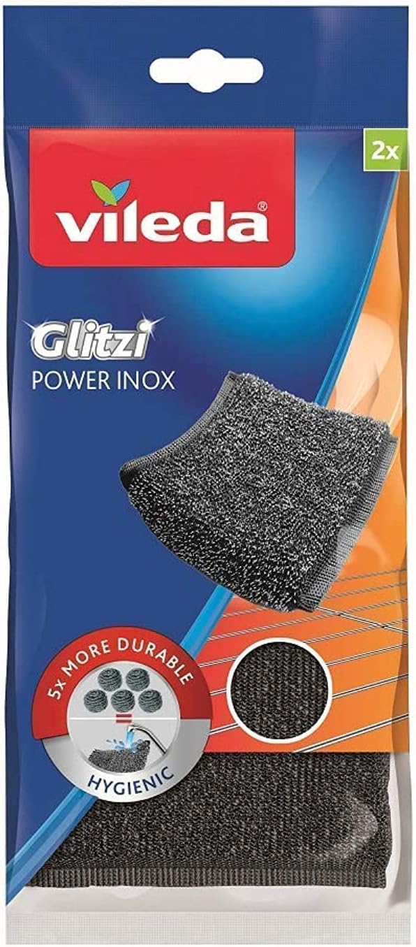 پد تمیز کردن فلزی Vileda Glitzi Power Inox 2 عدد، پارچه سخت، بهداشتی، کارآمد (2 عدد در هر بسته)