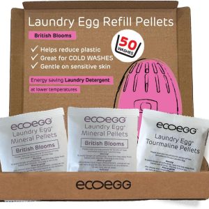 گلوله های پر کننده مجدد تخم مرغ خشکشویی Ecoegg | تعویض مواد شوینده و نرم کننده پارچه | غیر زیستی و بدون آنزیم، سفید کننده های کلر، فسفات ها، پارابن ها، SLS/SLES یا روغن نخل | 50 شستشو | بلوم بریتانیایی
