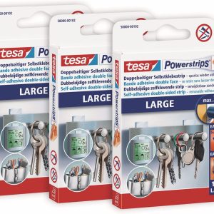 tesa 58000 بسته بزرگ نوارهای چسب 3 دو طرفه برای نصب اجسام بر روی سطوح صاف – ظرفیت نگهداری تا 2 کیلوگرم – مجموعا 30 پاور استریپ، شفاف