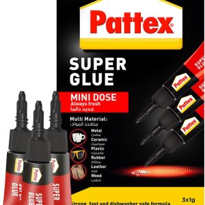 Pattex Super Glue Mini Dose، چسب همه منظوره قوی برای تعمیر، چسب فوق العاده فوری فوری، 3X1G برای استفاده آسان