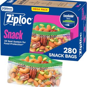 کیسههای اسنک Ziploc برای تازگی در حرکت، فناوری Grip ‘n Seal برای گرفتن آسانتر، باز کردن و بستن، تعداد 280