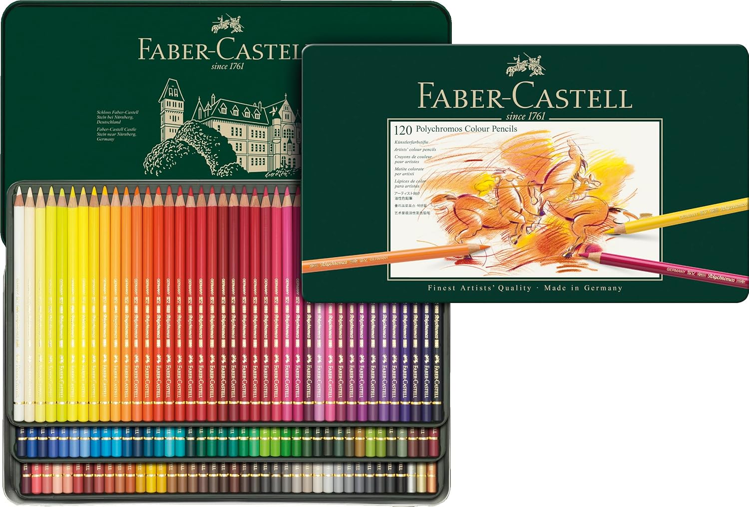 مداد رنگی 120 رنگی Faber Castell Polychromos Artists In a Flat Metal Tin, ASSORTED, F110011