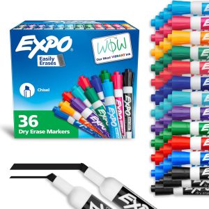 نشانگرهای پاک کننده خشک با بو کم EXPO، نوک اسکنه، رنگ های متنوع، 36 تعداد