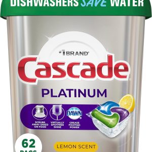 غلاف ماشین ظرفشویی پلاتینیوم Cascade، مواد شوینده ماشین ظرفشویی ActionPacs، لیمو، 62 عدد