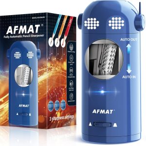 مداد تراش برقی AFMAT تمام اتوماتیک، مداد تراش های رنگی برای مدادهای 7 تا 11.5 میلی متری، ربات تیز کن هندزفری قابل شارژ برای کلاس درس، خانه، اداره، باتری دار، PSX5EW، آبی