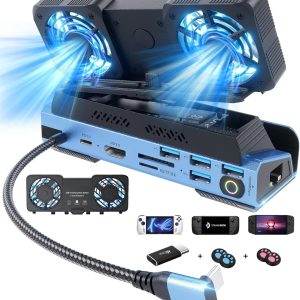 YCE 14 in 1 Dismontling Cooling Fans Steam Deck Station با محفظه M.2 NVMe، 4K@60Hz، 1000 مگابایت اترنت، SD/TF، 4 USB A، آداپتور شارژ 40 گیگابیت بر ثانیه PD برای Steam Deck/Rog Ally/Leswitch
