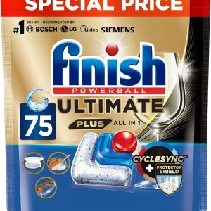 قرص ماشین ظرفشویی Finish Ultimate Plus، رایحه لیمو، قدرت پاک کنندگی 3 برابری، 75 زبانه
