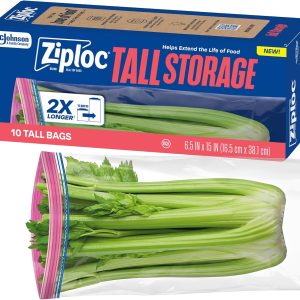 کیسه های نگهداری مواد غذایی بلند Ziploc، 10 تعداد