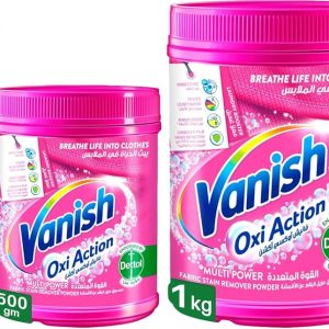 پودر لکه بر پارچه Vanish Oxi Action 1 کیلوگرم + 500 گرم لباس رنگی و سفید (بسته 2 عددی)