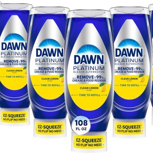 مایع صابون ظرفشویی Dawn Platinum EZ-Squeeze، مایع ظرفشویی، پاک کننده چربی، بطری وارونه، سفید کننده جایگزین لیمو تمیز، بسته 6×18 Fl Oz