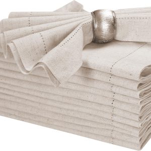 ست دستمال سفره 12 عددی پارچه کتان پارچه کتان 18 عددی طبیعی با دوخت – مناسب برای عروسی، شام، مهمانی ها و تزیین میز