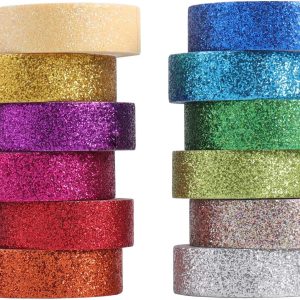 Tazweeq DIY Glitter Tape Tape Washi, 12 Rolls Masking Tape, Sparkle Tape Decorative for DIY, Art, Scrapbook Tape, Decor & Craft, Colorful Tape Wide Tape Hand Account Tapes Paper Sticker