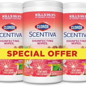 دستمال مرطوب ضد عفونی کننده کلروکس Scentiva دستمال مرطوب گریپ فروت و شکوفه پرتقال بسته سه گانه 75 دستمال مرطوب