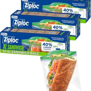 کیسههای ساندویچ و اسنک Ziploc برای تازگی، فناوری Grip’n Seal برای گرفتن آسانتر، باز کردن و بستن، 30 عدد (بسته 3 عددی)