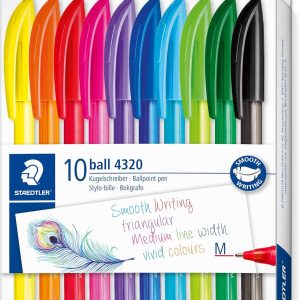 STAEDTLER 4320 MC10 Stick Rainbow Balpoint Pen – رنگهای متنوع (بسته 10 عددی)