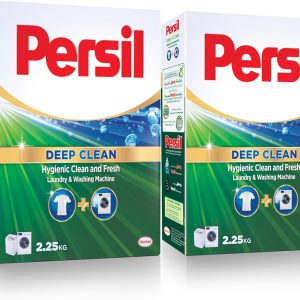 پودر لباسشویی پرسیل، با فناوری Deep Clean Plus برای تمیزی کامل و طراوت ماندگار، موثر در دمای 20 درجه سانتی گراد تا 95 درجه سانتی گراد، بسته دو عددی، 2 x 2.25 کیلوگرم