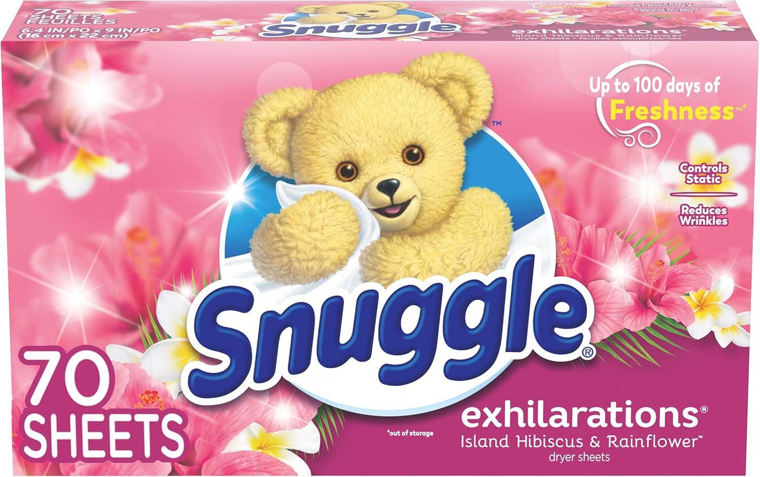 Snuggle Exhilarations Fabric Conditioner Dryer Sheets, Island Hibiscus & Rainflower, 70 Count, brand is Snuggle, the variation is Scent that Island Hibiscus & Rainflower