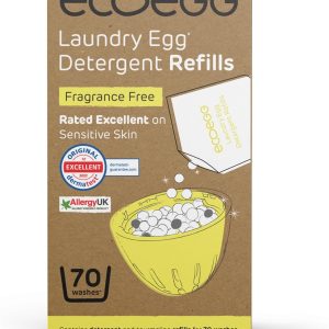 گلولههای پرکننده مجدد تخممرغ شستشوی Ecoegg، 70 Wash بدون عطر، بدون آنزیم، بدون فسفات، بدون سفید کنندههای کلر