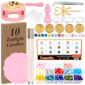 کیت مهر موم Tastic 474Pcs، شامل مهره های مهر موم 15 رنگ، مهر موم، گرم کننده موم، قاشق مهر موم، شمع، خودکار فلزی، حصیر، کیت مهر مومی برای مهر و موم حروف، تزئینات صنایع دستی