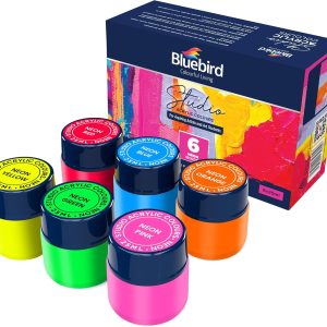 رنگ‌های اکریلیک استودیو Bluebird، رنگ‌های نئون، 6 بسته 25 میلی‌لیتری، رنگ اکریلیک پایه برای کودکان، دانش‌آموزان و هنرمندان مبتدی